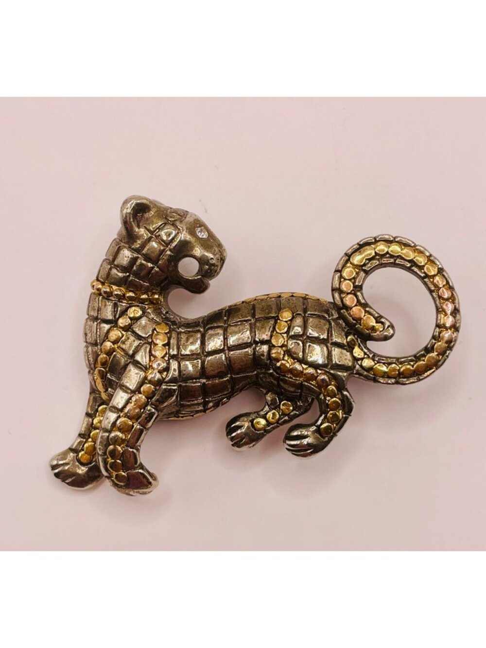 Vintage Jaguar-Shaped Gold & Silver Tone Brooch Pin -7B